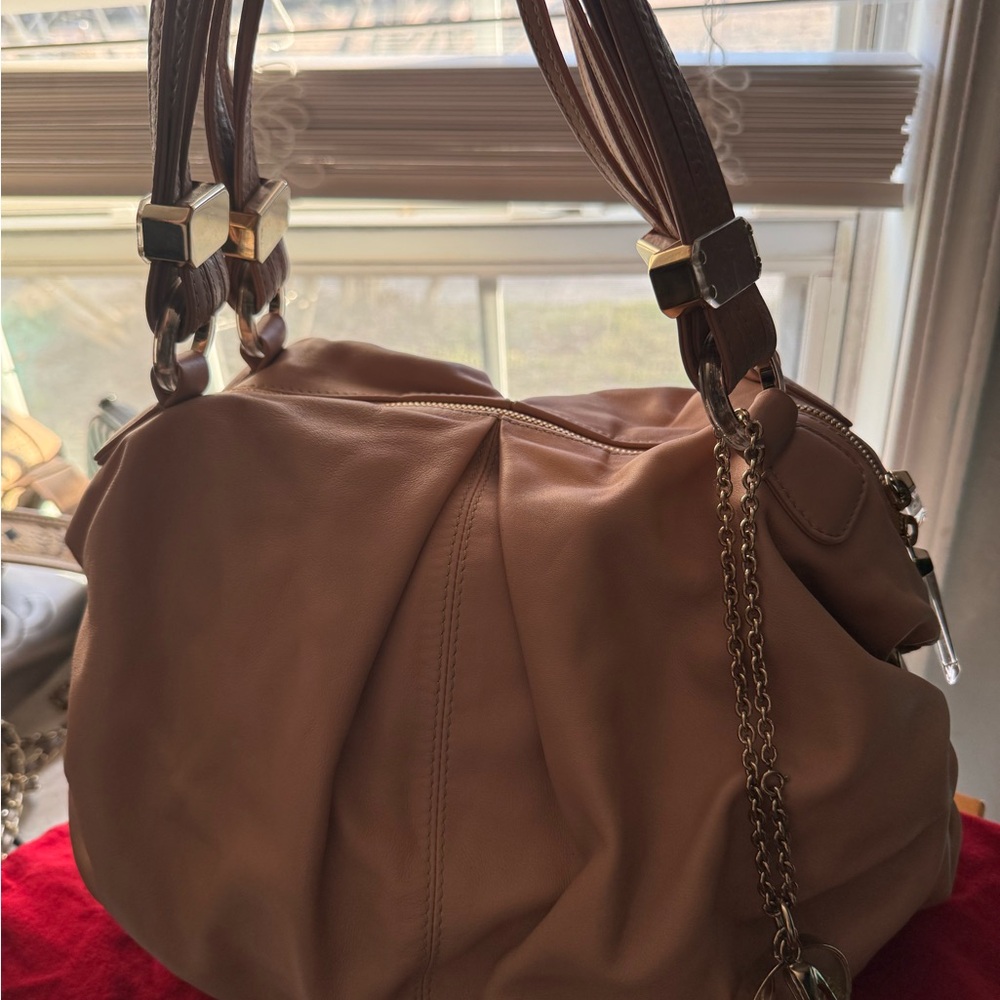 Authentic Christian Louboutin  Elegant Tan Leather Shoulder Bag